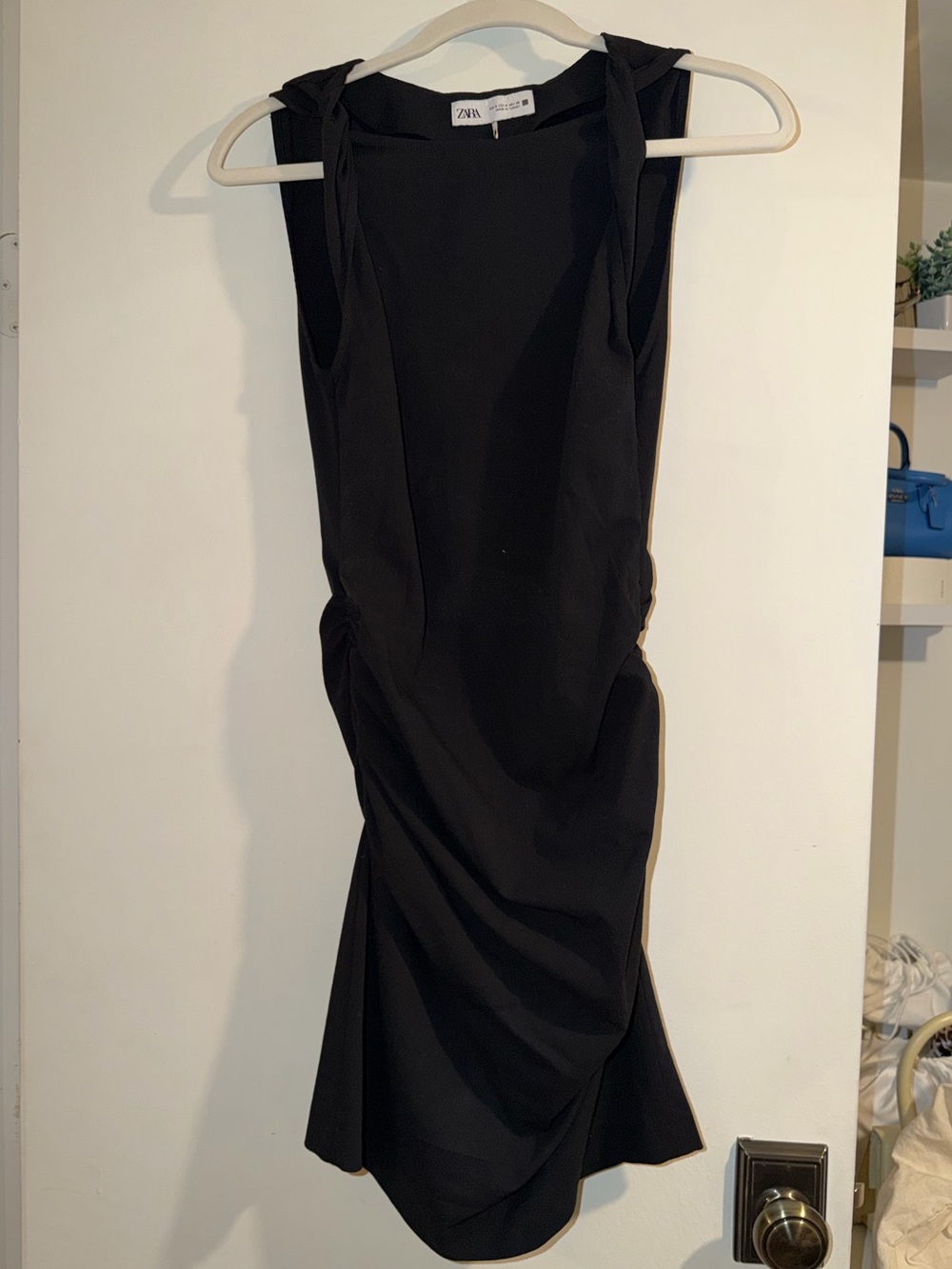 Zara Black Sleeveless Mini Dress with Draped Detail